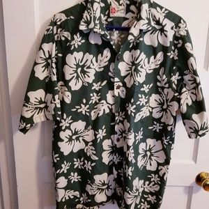 Hilo Hawaiian Green Floral Shirt